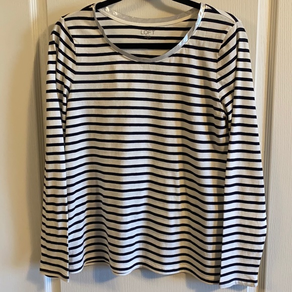 Loft Outlet Striped Long Sleeve Cotton Tee - Size M - Picture 1 of 10